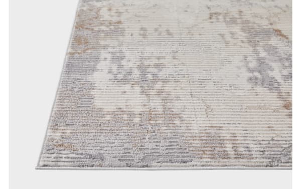 Otto 8' x 10' cream and light gray abstract rug with muted pattern, thin polyester shag pile, soft texture, modern multicolored design.