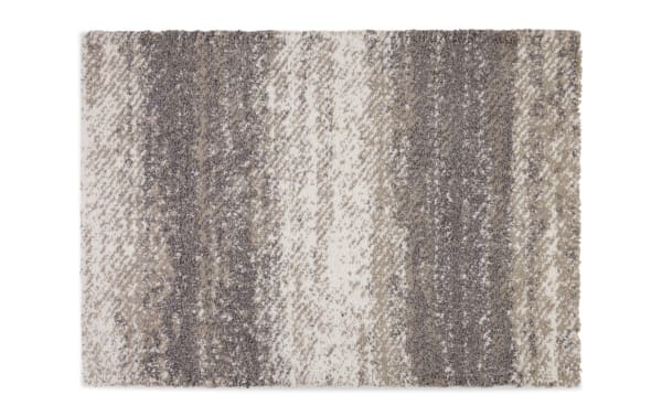 Oliver 8' x 10' striped shag rug in white and gray polyester fabric, featuring a multicolored textured design for modern home decor.