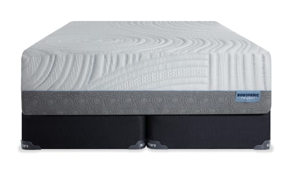 Twilight 15.5'' King Firm Split Standard Mattress Set from Bob's Twilight collection, featuring white quilted top with gray patterned border and black foundation.