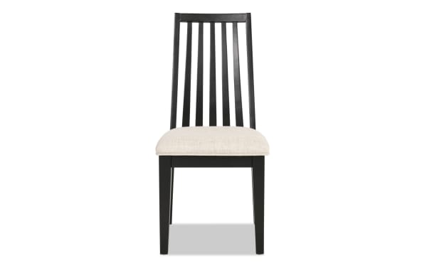 Blake Black & Gray Windsor Upholstered Dining Chair with gray polyester fabric seat, black hardwood slat back, transitional style, Blake collection.
