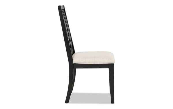 Blake Black & Gray Windsor upholstered dining chair with gray polyester fabric seat, black hardwood slat back, transitional style, Blake collection.