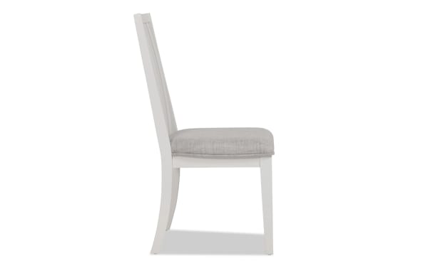 Blake White & Gray Windsor upholstered dining chair with gray polyester fabric seat, hardwood slat back, transitional style from Blake collection.