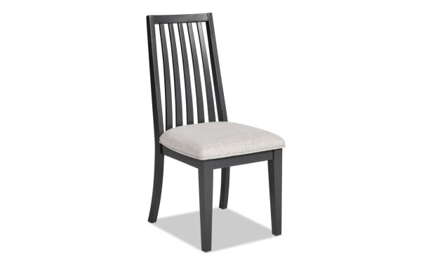 Blake Gray Windsor Upholstered Dining Chair in gray fabric with classic slat back, hardwood and rubberwood solids, transitional style from Blake collection.