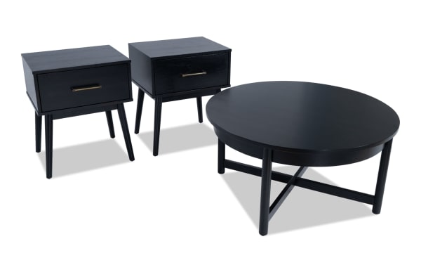 Bettie Black Round Coffee & 2 End Table Set