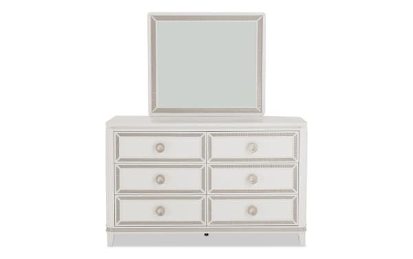 Glitz White 6 Drawer Dresser & Mirror
