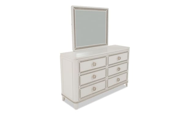 Glitz White 6 Drawer Dresser & Mirror