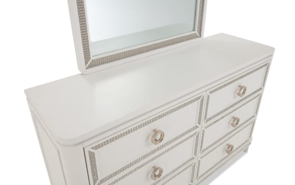 Glitz White 6 Drawer Dresser & Mirror