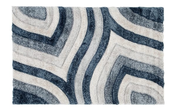 Swirls 8' x 10' Blue Abstract Rug with plush medium pile polyester fabric, featuring contemporary blue and gray swirl patterns for modern home decor.