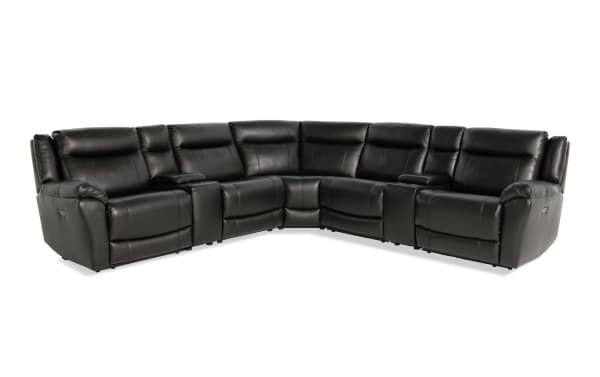Frontier Black Leather 129'' Power Reclining 7 Piece Sectional with USB & USB-C Ports