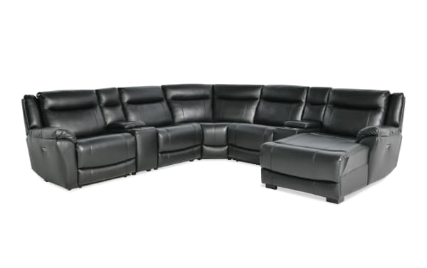 Frontier Black Leather 129'' Power Reclining 7 Piece Right Arm Facing Sectional with USB & USB-C Ports
