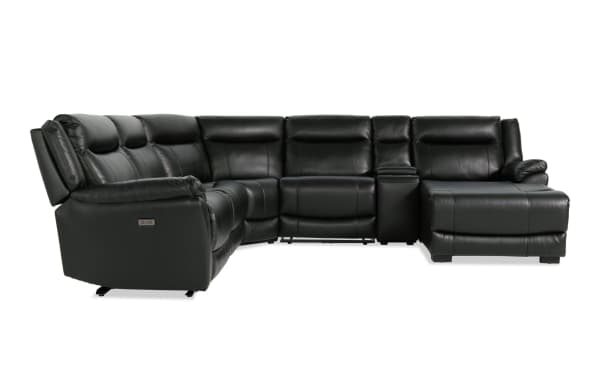 Frontier Black Leather 129'' Power Reclining 6 Piece Right Arm Facing Sectional with USB & USB-C Ports