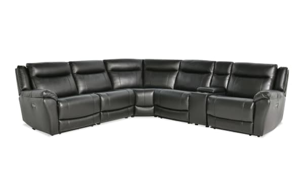 Frontier Black Leather 129'' Power Reclining 6 Piece Sectional with USB & USB-C Ports