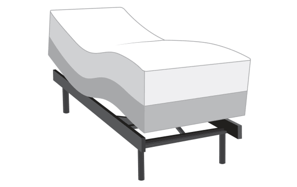 Power Bob Elite Base with Prize Hybrid 10'' Twin XL Firm Mattress featuring adjustable black metal frame, white and gray ventilated gel memory foam mattress with ergonomic contour.
