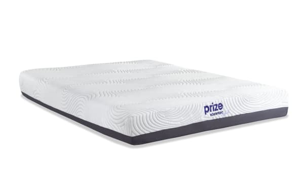 Power Bob Elite Base with Prize Hybrid 10'' Queen Firm Mattress featuring white quilted gel memory foam cover with gray base, Prize collection logo visible.