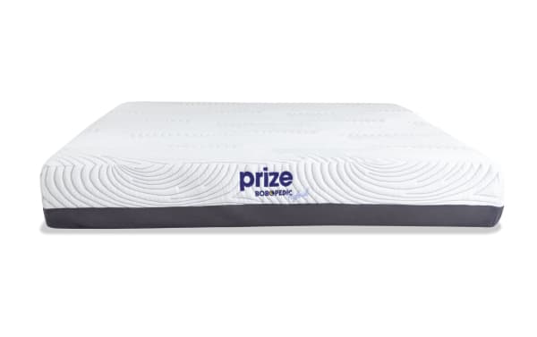 Power Bob Ultra Base with Prize Hybrid 10'' Queen Firm Mattress featuring white quilted top, gray base, Bob-O-Pedic gel memory foam, and Prize collection branding.