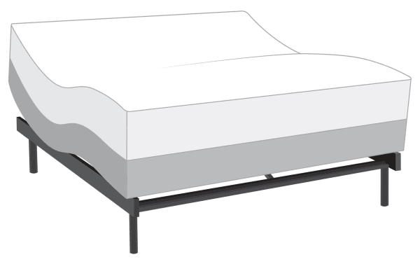 Power Bob Ultra Base with Prize Hybrid 10'' King Firm Mattress featuring adjustable black metal base, white and gray ventilated gel memory foam mattress with charcoal, Bluetooth speakers, massager, USB ports, and motion-activated under-bed lighting for temperature regulation and pressure relief.