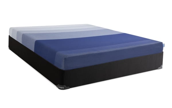 Gem Hybrid 8'' Twin XL Firm Standard Mattress Set from Bob's Gem collection with blue quilted knit cover, gel memory foam, and black foundation.