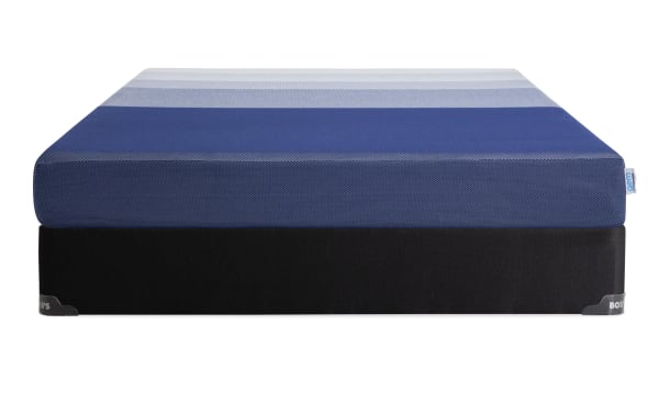 Gem Hybrid 8'' Queen Firm Standard Mattress Set from Gem collection by Bob-O-Pedic, featuring blue gradient quilted knit cover and black sturdy foundation.