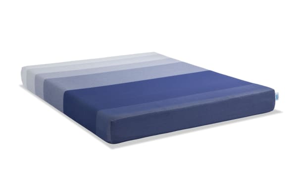 Power Bob Ultra Base with Gem Hybrid 8'' Split King Firm Mattress in blue gradient cover, featuring breathable stretch knit fabric and gel memory foam layers.