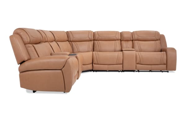 Dynamic Cognac Leather 131'' Bluetooth Audio Power Reclining 7 Piece Sectional with Power Lumbar