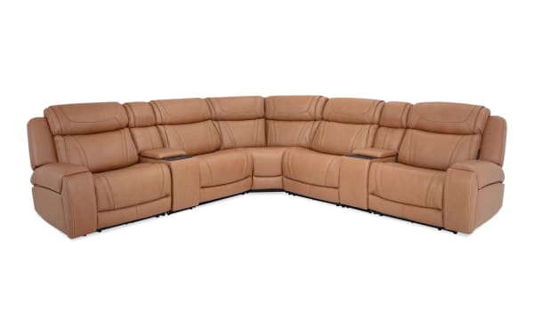 Dynamic Cognac Leather 131'' Bluetooth Audio Power Reclining 7 Piece Sectional with Power Lumbar