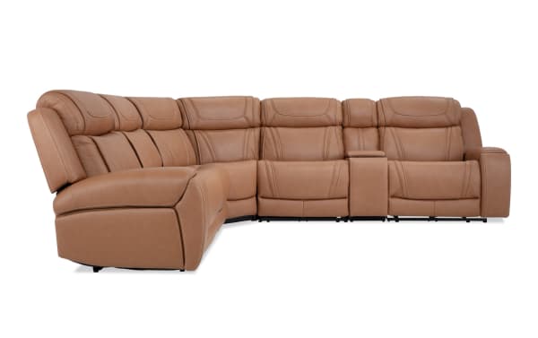 Dynamic Cognac Leather 131'' Bluetooth Audio Power Reclining 6 Piece Sectional with Power Lumbar