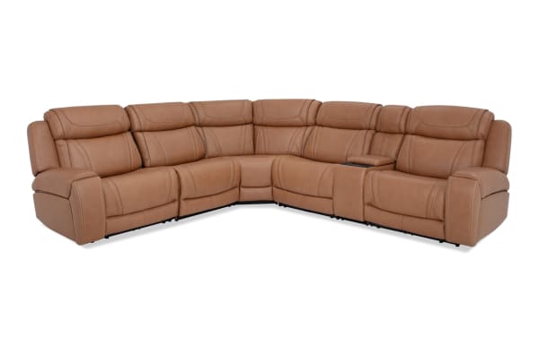 Dynamic Cognac Leather 131'' Bluetooth Audio Power Reclining 6 Piece Sectional with Power Lumbar