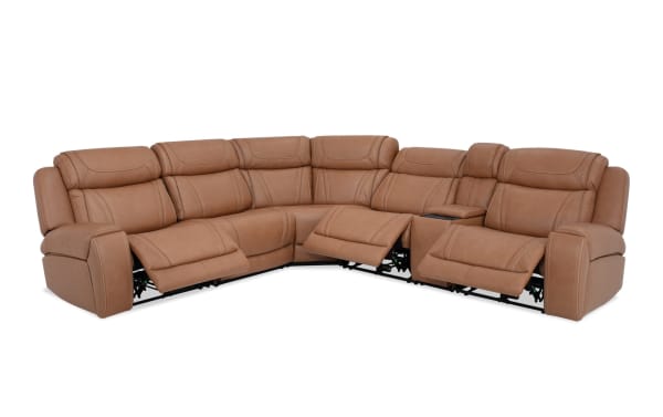 Dynamic Cognac Leather 131'' Bluetooth Audio Power Reclining 6 Piece Sectional with Power Lumbar