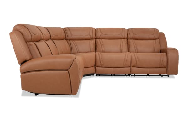 Dynamic Cognac Leather 118'' Power Reclining 5 Piece Sectional with Power Headrest & Power Lumbar