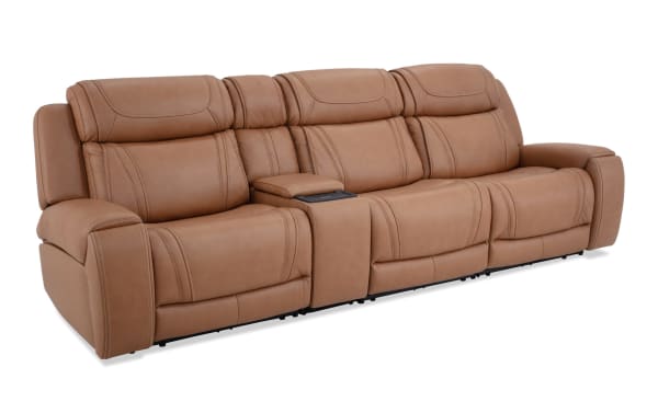 Dynamic Cognac Leather 123'' Bluetooth Audio Power Reclining Sofa with Armless Chair