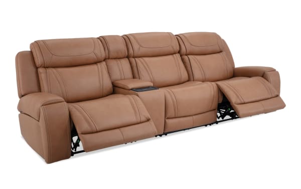 Dynamic Cognac Leather 123'' Bluetooth Audio Power Reclining Sofa with Armless Chair