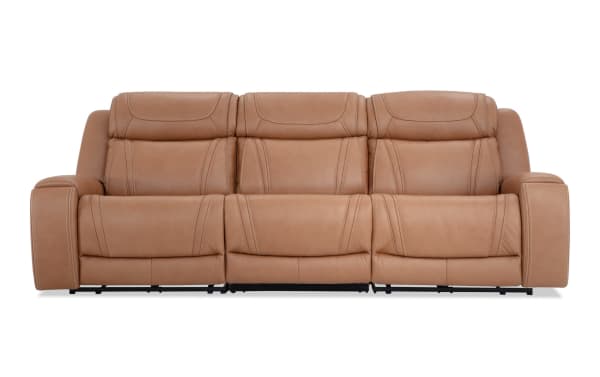 Dynamic Cognac Leather 110'' Power Reclining Sofa with Armless Recliner, Power Headrest & Power Lumbar