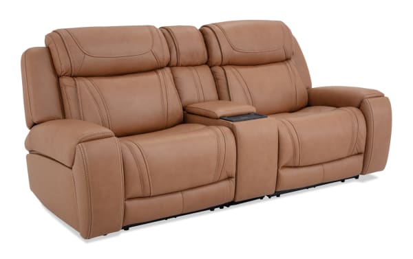 Dynamic Cognac Leather 93'' Bluetooth Audio Power Reclining Console Loveseat