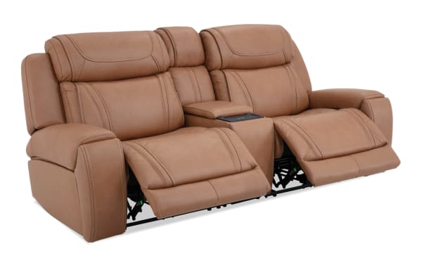 Dynamic Cognac Leather 93'' Bluetooth Audio Power Reclining Console Loveseat