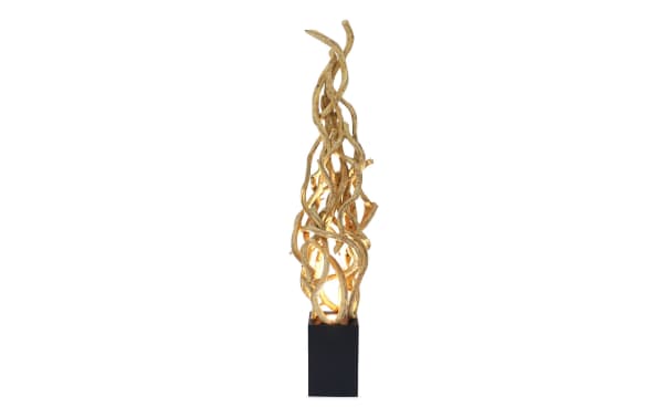 Calista 60" natural wood floor lamp with sculptural twisted wood design, black metal base, transitional style, and easy on/off switch for living rooms.