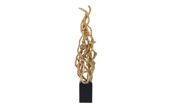 Calista 60" natural wood floor lamp with sculptural twisted wood base and black metal square stand, transitional style lighting fixture.