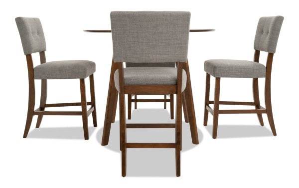 Bettie 5 Piece Walnut & Gray Upholstered Round Counter Height Dining Set