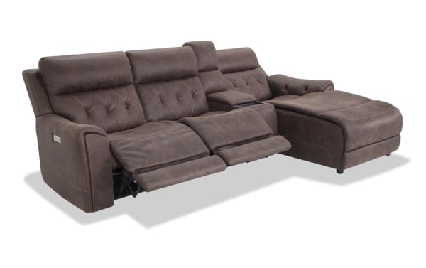 Canyon Walnut 111'' Bluetooth Audio Power Reclining 4 Piece Right Arm Facing Chaise Sectional with Armless Recliner