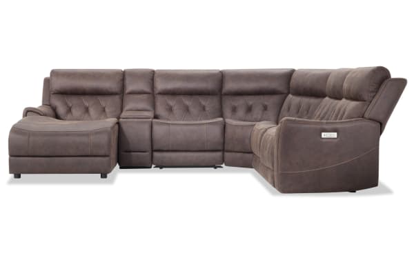 Canyon Walnut 126'' Bluetooth Audio Power Reclining 6 Piece Left Arm Facing Chaise Sectional