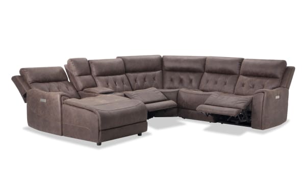Canyon Walnut 126'' Bluetooth Audio Power Reclining 6 Piece Left Arm Facing Chaise Sectional