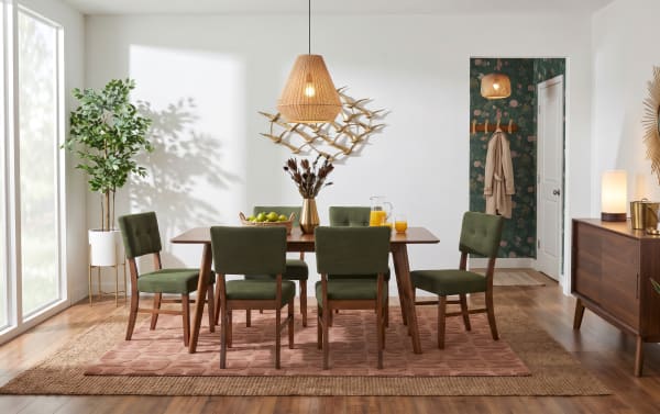 Bettie 7 Piece Walnut & Avocado Upholstered Extendable Dining Set