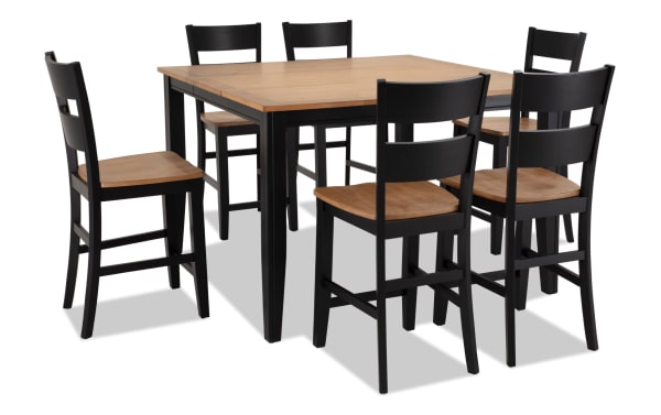 Blake 7 Piece Black & Natural Extendable Counter Height Dining Set