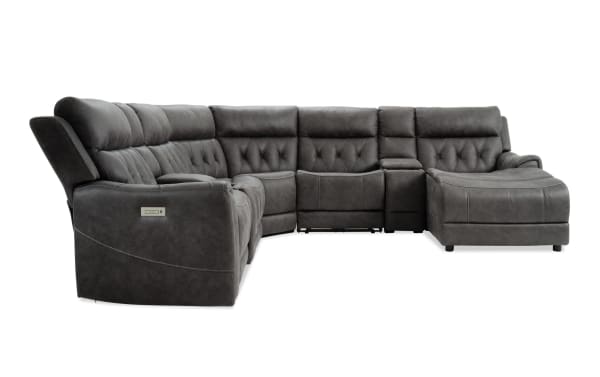 Canyon Gray 126'' Bluetooth Audio Power Reclining 7 Piece Right Arm Facing Chaise Sectional