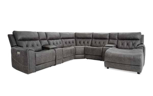 Canyon Gray 126'' Bluetooth Audio Power Reclining 7 Piece Right Arm Facing Chaise Sectional