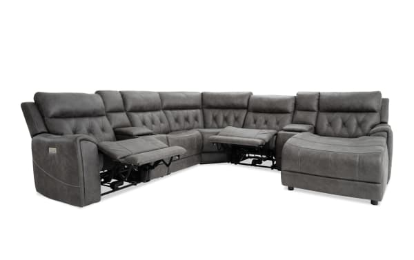 Canyon Gray 126'' Bluetooth Audio Power Reclining 7 Piece Right Arm Facing Chaise Sectional