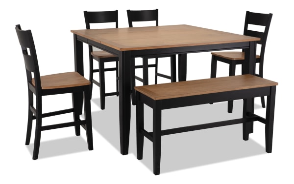Blake 6 Piece Black & Natural Extendable Counter Height Dining Set with Storage Bench