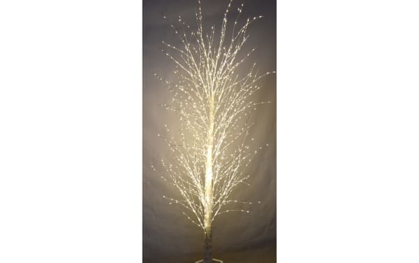 8' LED White Faux Birch Tree with fabric polyester trunk and branches, featuring bright LED lights in a white transitional style for home decor.