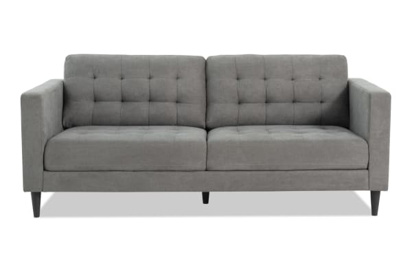 Metro Charcoal 78'' sofa with tufted charcoal gray polyester fabric, track arms, and transitional style from the Metro collection, ideal for modern living rooms.