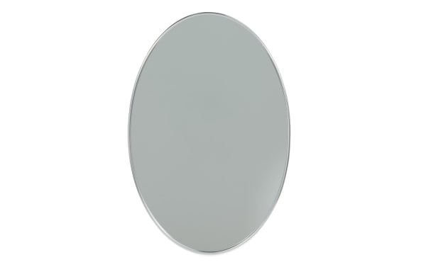 Luna Oval Silver Wall Mirror with sleek silver frame, transitional style, and subtle sophistication for elegant home decor.