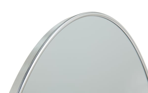 Luna Oval Silver Wall Mirror with sleek brushed silver metal frame, transitional style, offering subtle sophistication for home decor.